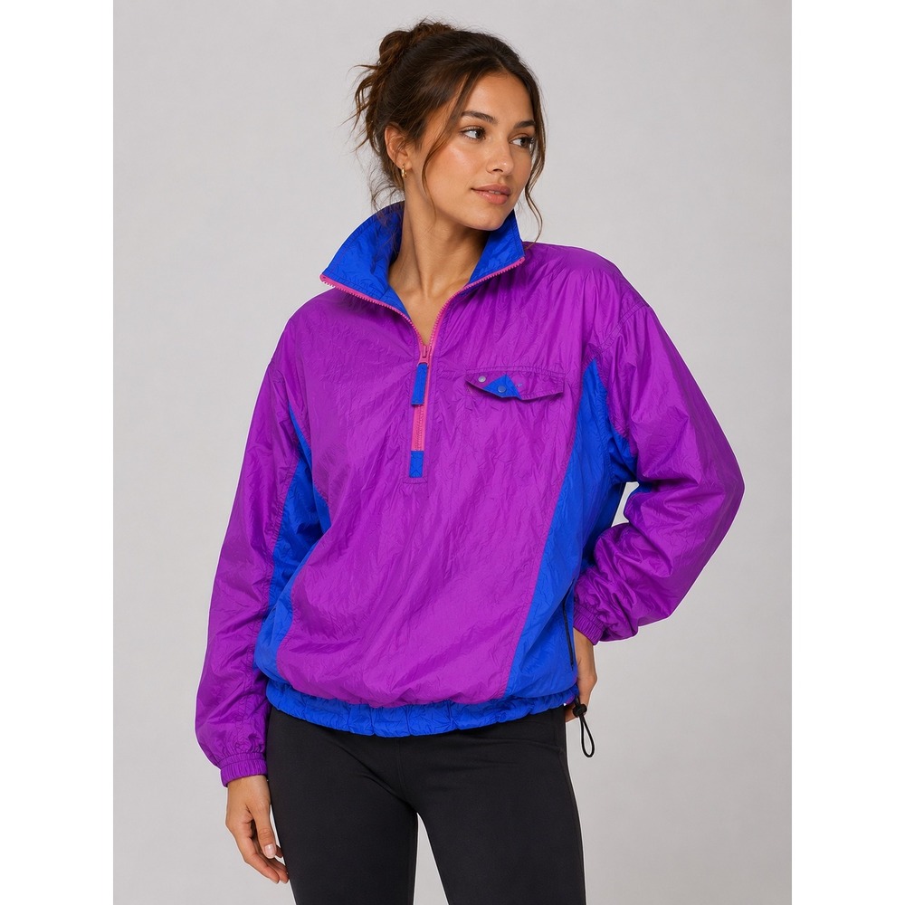 LL Bean Purple Blue Nylon Half Zip Anorak Windbreaker Jacket |E1